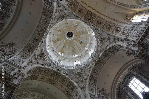 Munich, Bavaria, Germany - 08.07.2021: Interior of the baroque THEATINERKIRCHE (Theatine Church) in Munich