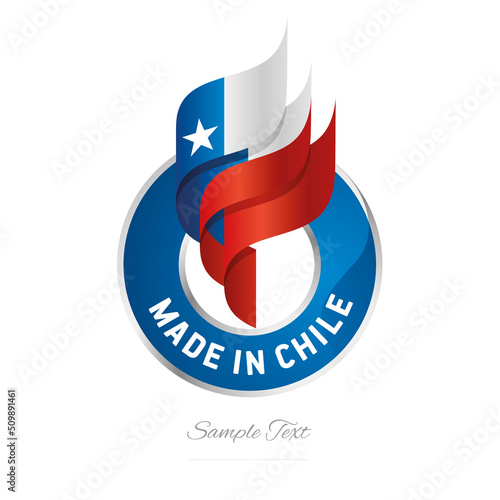 Made in Chile Abstract wavy flag torch flame blue white red modern ribbon strip logo icon vector