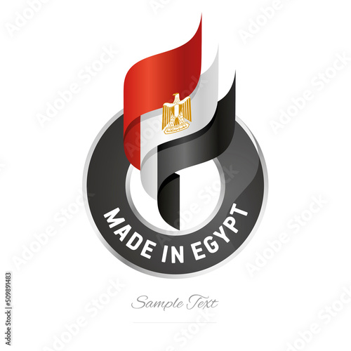 Made in Egypt Abstract wavy flag torch flame red white black modern ribbon strip logo icon vector