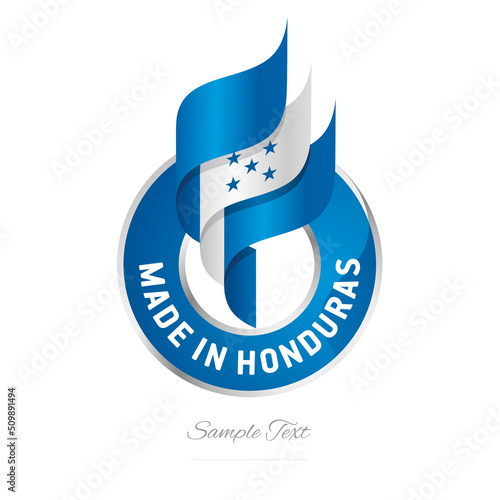 Made in Honduras Abstract wavy flag torch flame blue white modern ribbon strip logo icon vector