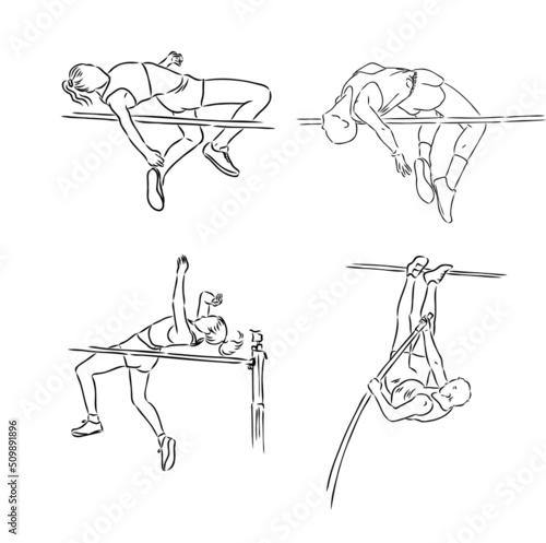 continuous line drawing of sport high jump vector illustration