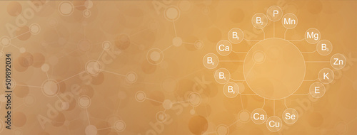 The scheme of growing plants and the image of various mineral substances necessary for plant nutrition: macroelements and microelements.
