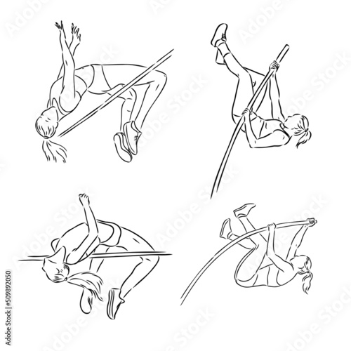 continuous line drawing of sport high jump vector illustration
