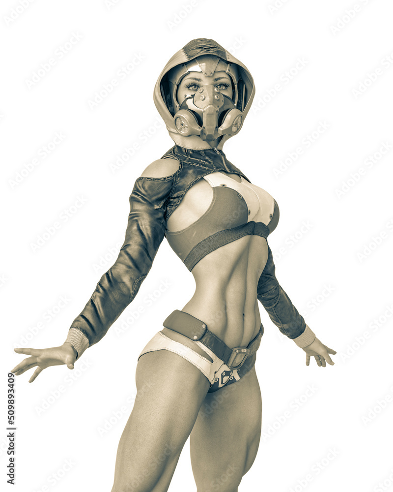 muscular woman in a cyberpunk suit is looking to the future muscular woman in a cyberpunk suit is looking to the future