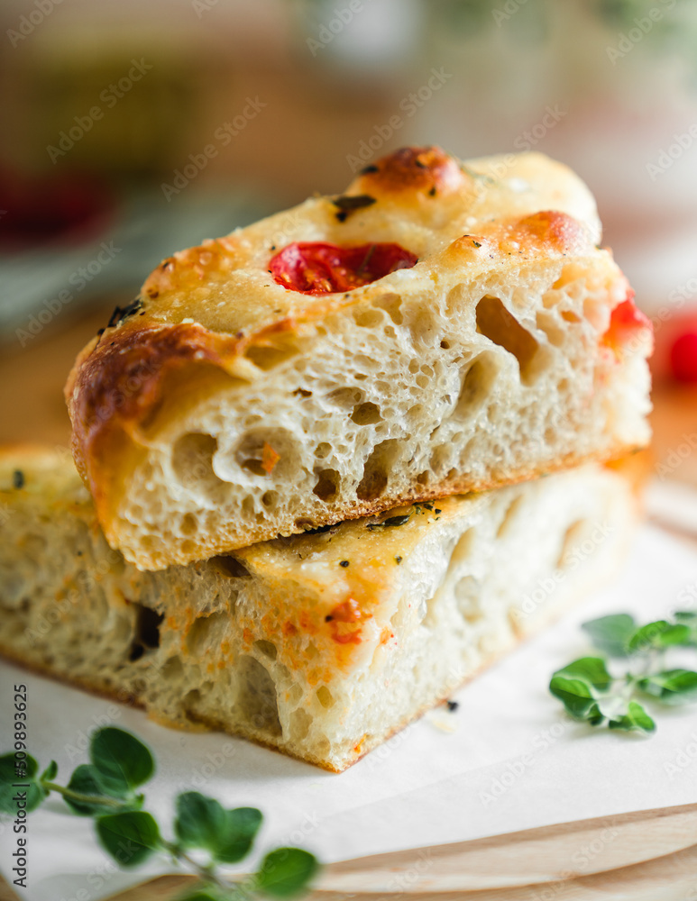 italy bread focaccia with Cherry tomatoes homemade