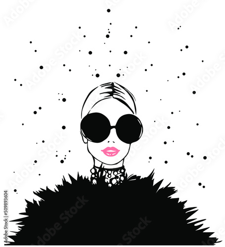 Stylish woman with glasses in classic style. Fashion women look
