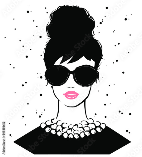 Stylish woman with glasses in classic style. Fashion women look