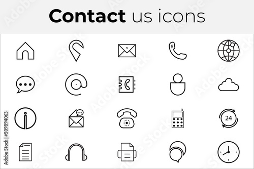 Contact us outline icons large set and mobile communication set flat vector illustration