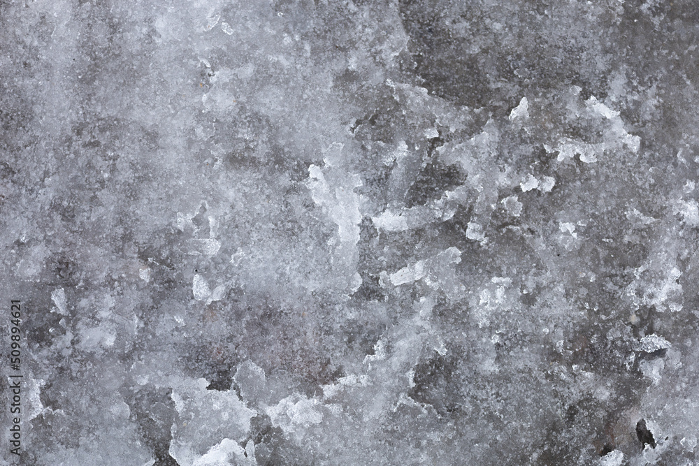 Background with snow slush outside on street road caused by melting snow. Muddy snowy road. Winter is over and spring time comes when temperature rises. Copy space. Background with snow slush outside on street road caused by melting snow. Muddy snowy road. Winter is over and spring time comes when temperature rises. Copy space.