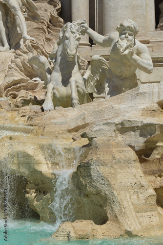 Horse and angel sculptures at Trevi Fountian in Rome, Italy photo
