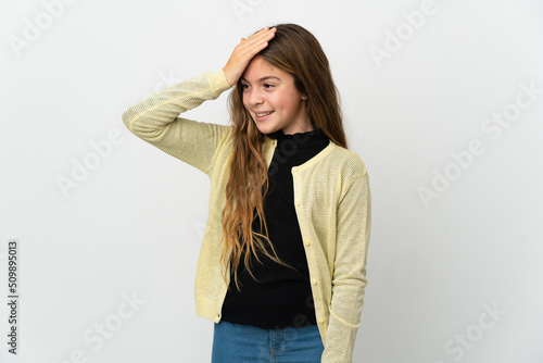 Little girl over isolated white background has realized something and intending the solution