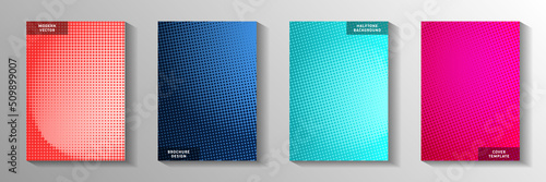 Elegant dot screen tone gradation cover page templates vector series. Corporate poster faded screen
