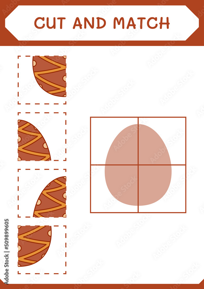 Cut and match parts of Easter egg, game for children. Vector illustration, printable worksheet