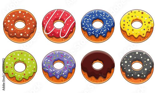Set of colorful rainbow donuts