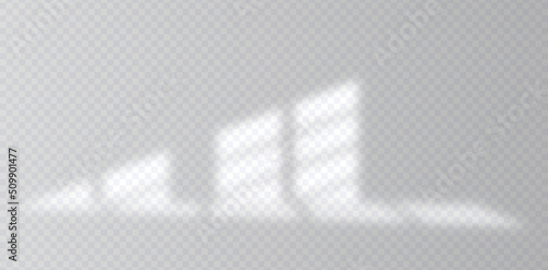 Shadow overlay effect. Soft light and shadows from window. Realistic vector Mockup of transparent shadow overlay effect and natural lightning in room interior.