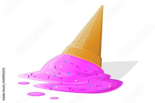 cartoon illustration of a melting ice cream cone lying on the ground