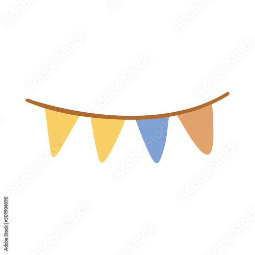 Cute triangular multi-colored flags for decoration baby shower in boho hand drawn style