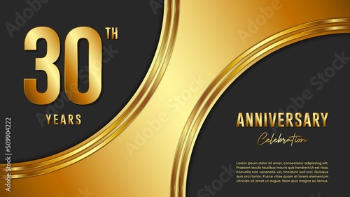 30th anniversary logo with gold color for booklets, leaflets, magazines, brochure posters, banners, web, invitations or greeting cards. Vector illustration.