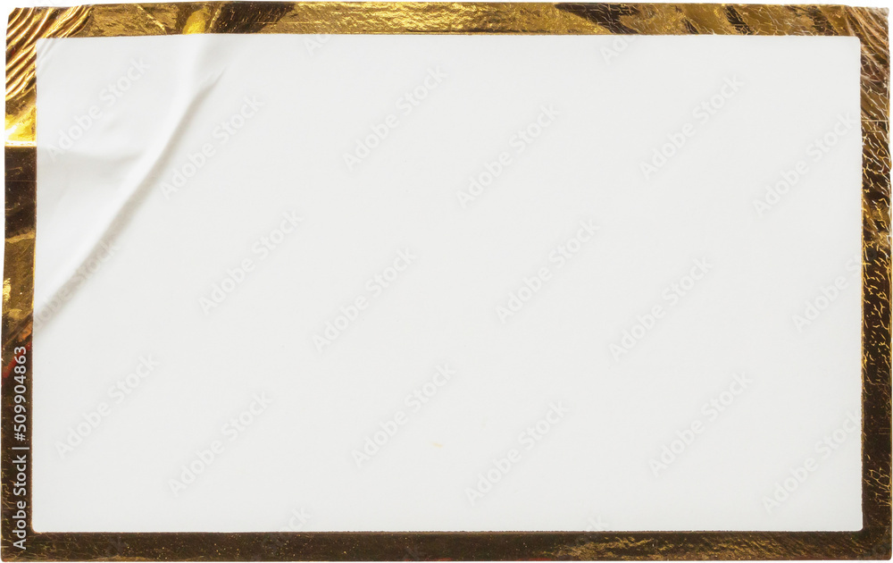 Blank white paper sticker label with golden element isolated