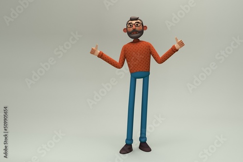 The young man shows that everything is all right with him. Life is Beautiful., 3d render, 3d, male, adult, person, man, isolated, happy, background, people, manager, business, businessman, 3d illustra