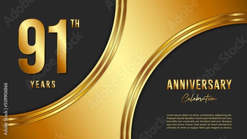 91th anniversary logo with gold color for booklets, leaflets, magazines, brochure posters, banners, web, invitations or greeting cards. Vector illustration. photo
