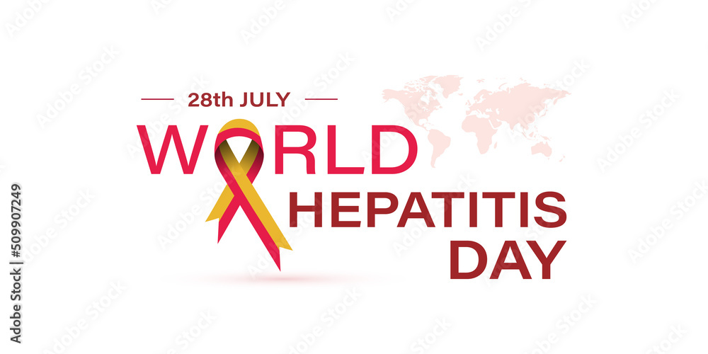 28 july world hepatitis day. red, yellow ribbon. vector illustration. Medical solidarity day concept. - obrazy, fototapety, plakaty 