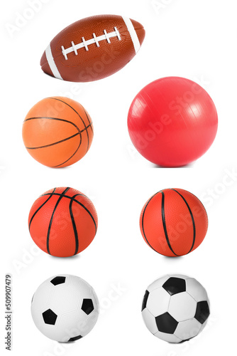 Set of different balls for training on white background