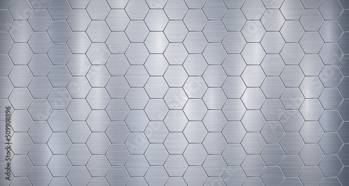 Abstract metallic background in light blue colors with highlights, consisting of voluminous convex hexagonal plates