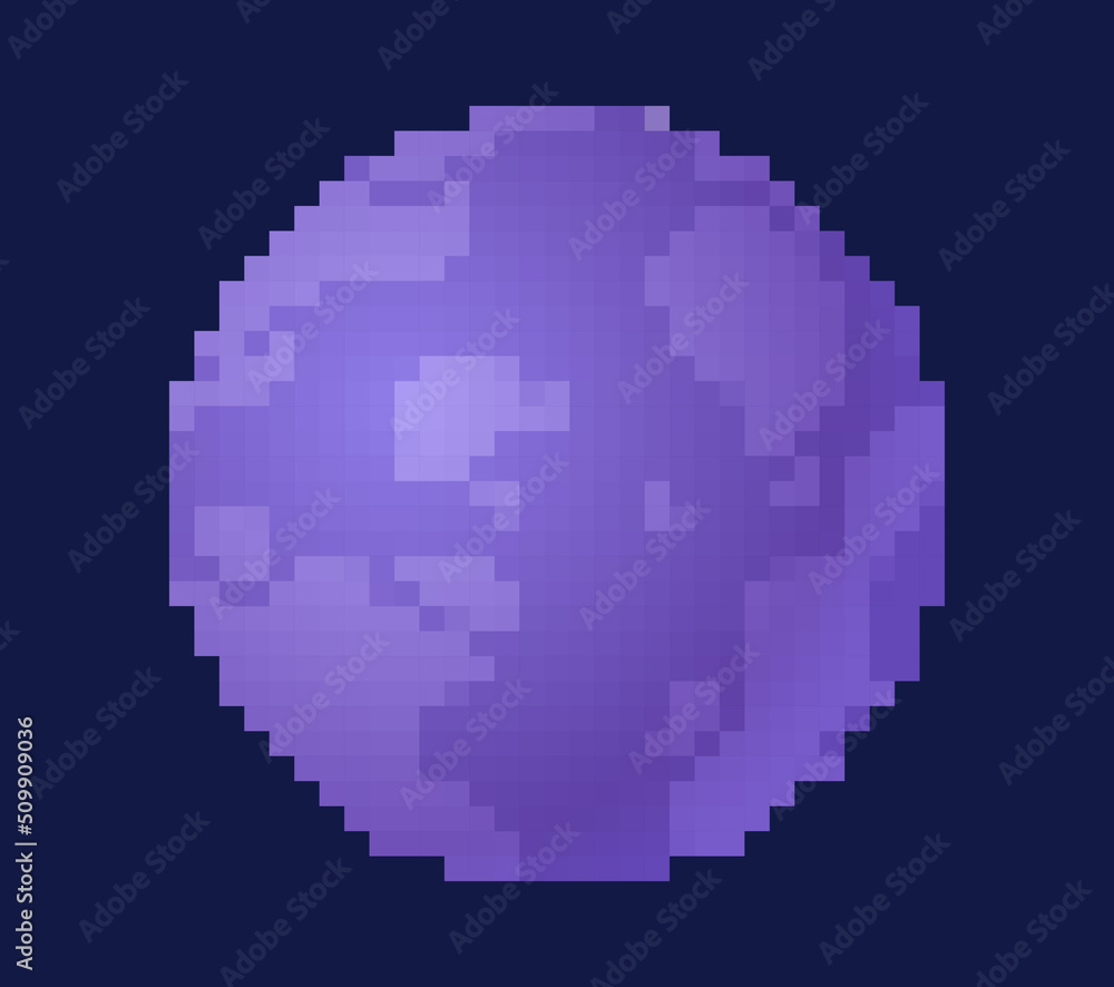 Fototapeta premium Pixel planet concept. Stickers for social networks in retro style. Astronomy and astrology, universe, satellites in old style. Space exploration and innovation. Cartoon flat vector illustration