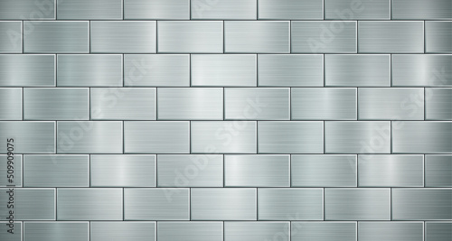 Abstract metallic background in light blue colors with highlights, consisting of voluminous convex rectangles, like bricks