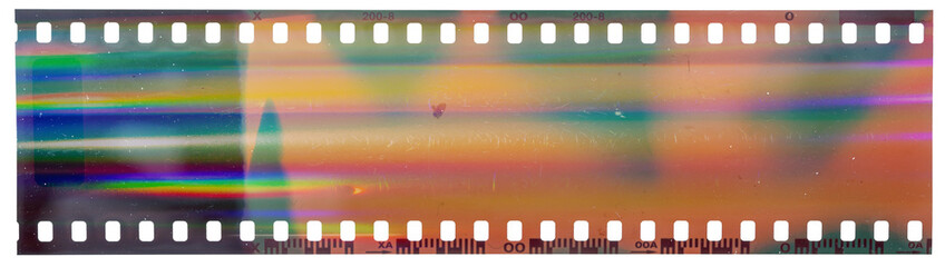 Ingelijste posters Bibliotheek start of 35mm negative filmstrip with cool scanning light interferences  © Simon