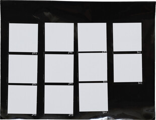 real macro photo of black and white hand copy contact sheet with 11 empty film texture s