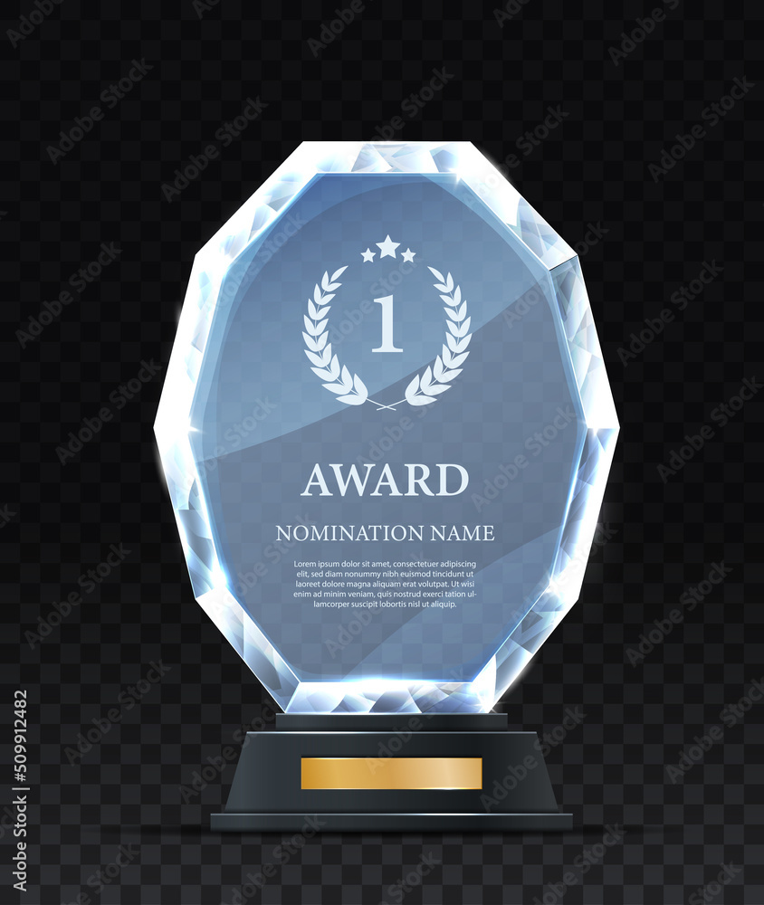 Realistic Award glass. Motivation and success, golden trophy for winner