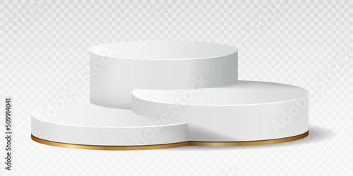 Realistic marble podium. Pedestal for promotion of goods on Internet. Modern marketing methods, place to present new products online. Layout or mockup for website. Isometric vector illustration
