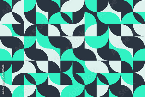 Abstract retro seamless pattern design with random grid geometric shapes composition. Scandinavian half circles, squares, rectangles and triangles tileable background ornament