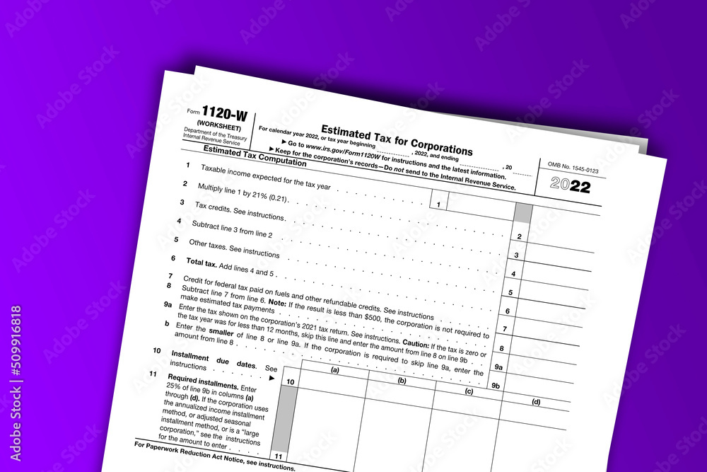 Form 1120-W documentation published IRS USA 11.23.2021. American tax document on colored Form 1120-W documentation published IRS USA 11.23.2021. American tax document on colored