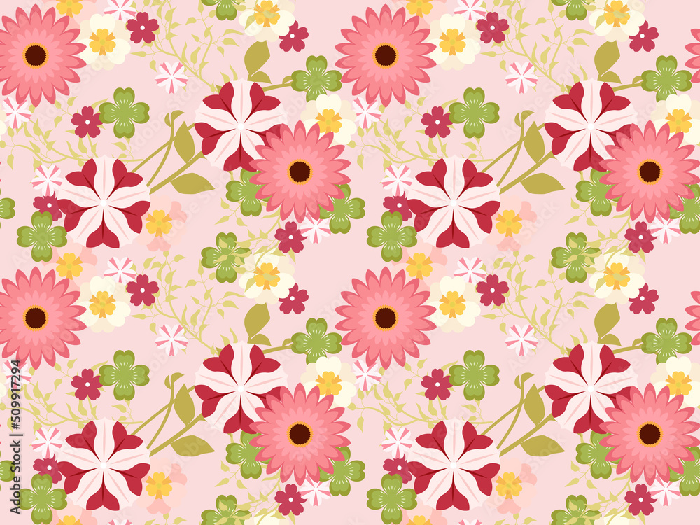 ピンクの花柄、パターン背景