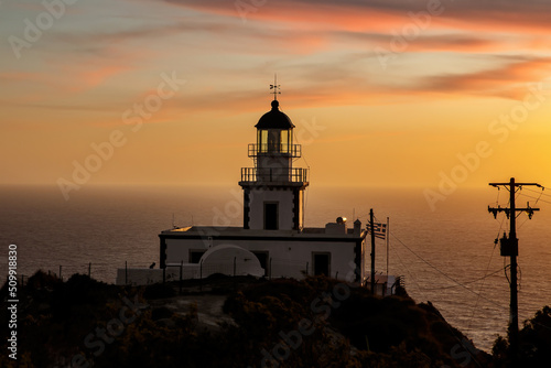 Old lighthouse at sunset.