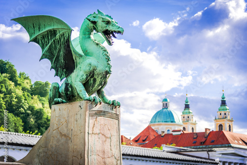 Ljubljana, Slovenia. Dragon Bridge, symbol of the city. photo