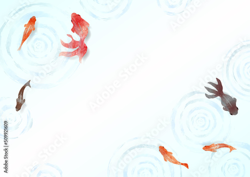 金魚と波紋の夏らしい涼しげな水彩背景