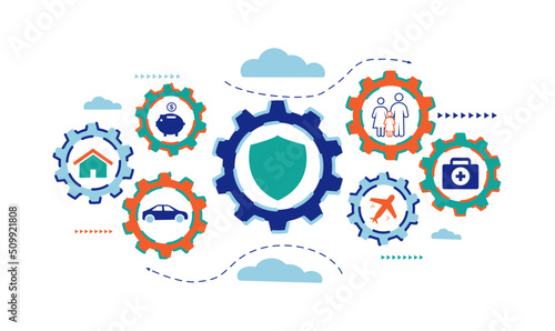 Insurance vector icons isolated on white. Insurance icon set for web, mobile apps, vector illustrator infographic design with colorful.
