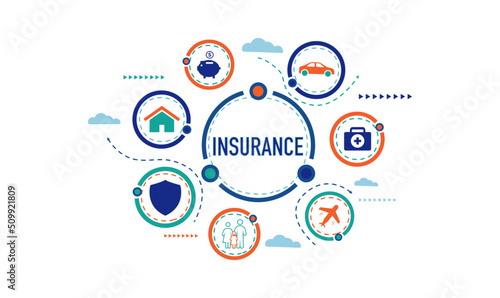 Insurance vector icons isolated on white. Insurance icon set for web, mobile apps, vector illustrator infographic design with colorful.