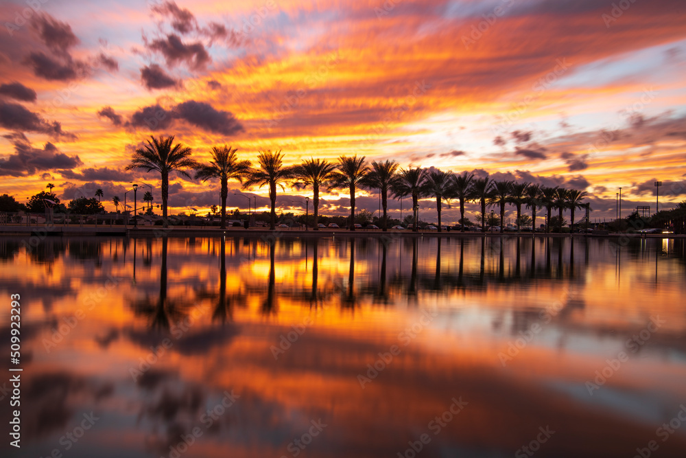 Photograph of Mesa Riverview Park at sunset in Arizona