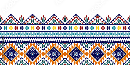 Ikat ethnic seamless pattern design. Aztec fabric carpet mandala ornaments textile decorations wallpaper. Tribal boho native ethnic turkey traditional embroidery vector background 