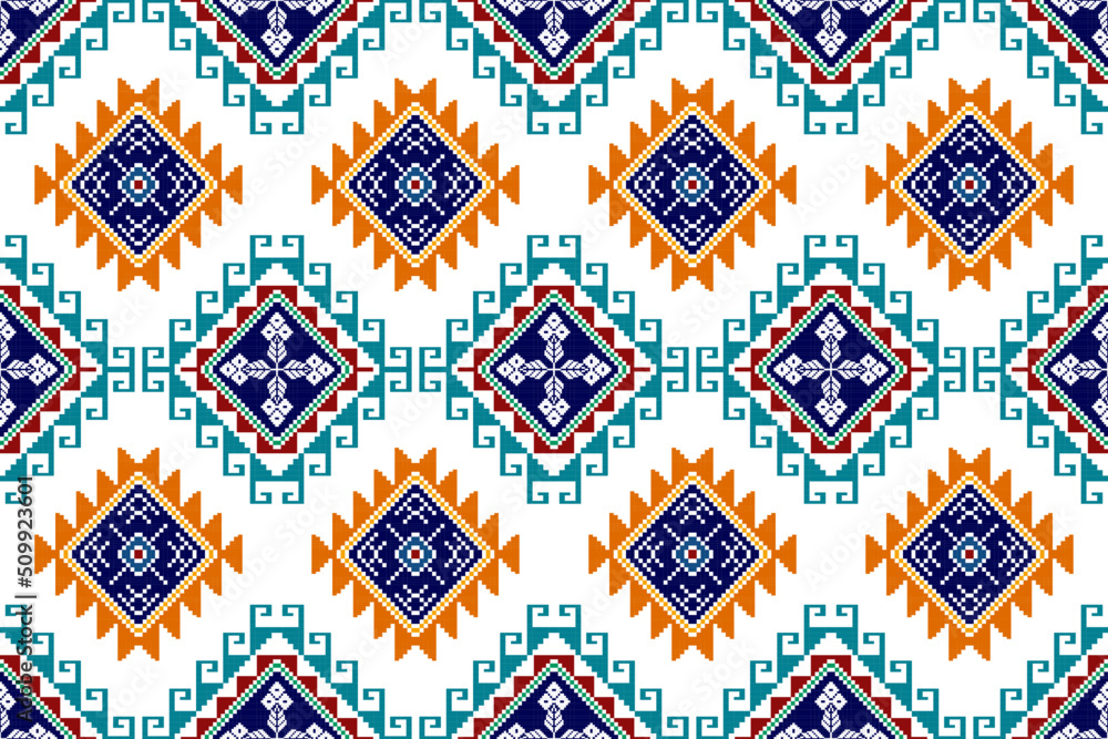 Fototapeta premium Ikat ethnic seamless pattern design. Aztec fabric carpet mandala ornaments textile decorations wallpaper. Tribal boho native ethnic turkey traditional embroidery vector background 