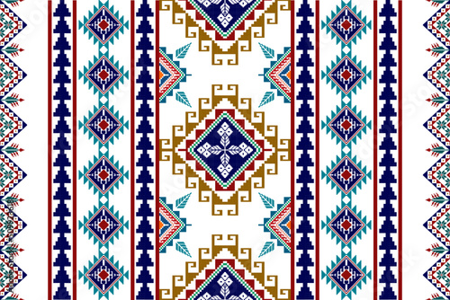 Ikat ethnic seamless pattern design. Aztec fabric carpet mandala ornaments textile decorations wallpaper. Tribal boho native ethnic turkey traditional embroidery vector background 