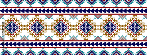 Ikat ethnic seamless pattern design. Aztec fabric carpet mandala ornaments textile decorations wallpaper. Tribal boho native ethnic turkey traditional embroidery vector background 