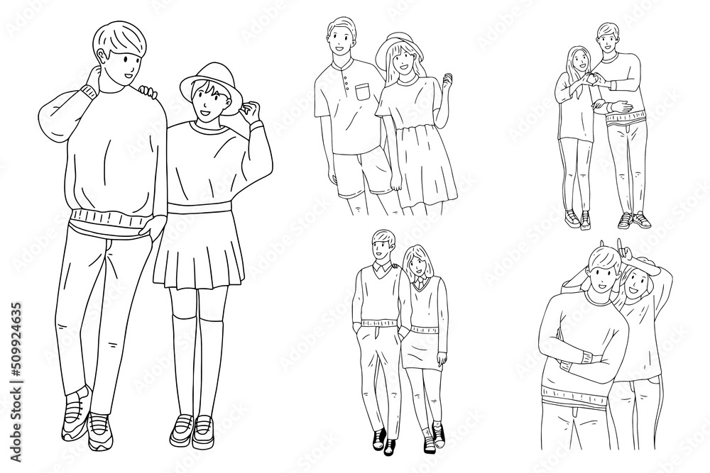 Premium Vector  Set bundle line art drawing simple couple fall in