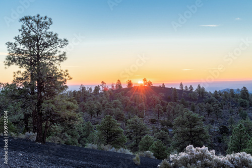 Landscape photograph of the sunrise at the Volcanic national Monument in Arizona.