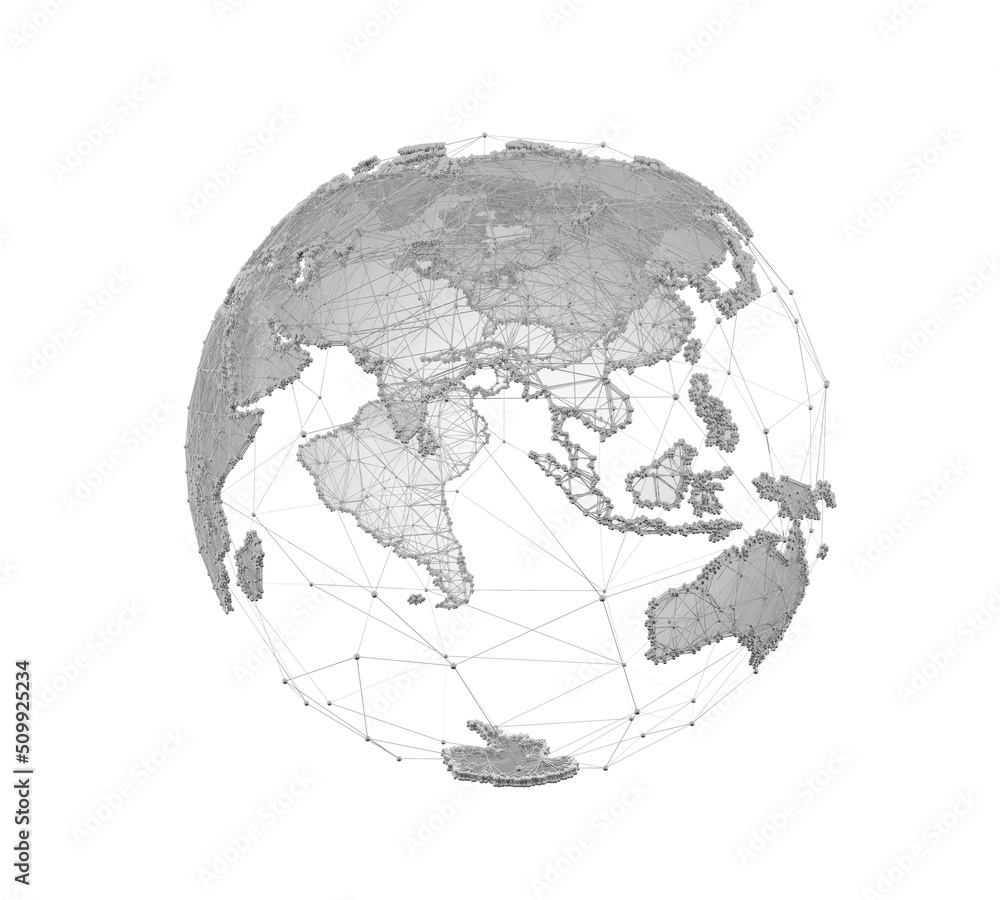 Obraz premium Planet Earth. Network or connection. World wide web. Globe. Abstract digital background. Cyber illustration of points and lines. 3d rendering